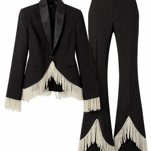 AKIRA Black and White Fringe Blazer Set
